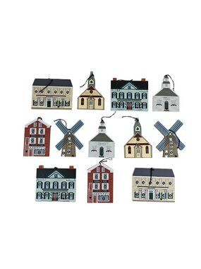 Vintage The Cat's Meow Lot Of 12 Christmas Ornaments Wooden 90s Shops Windmills